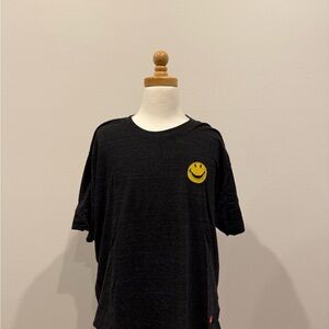 Black aviator nation t-shirt with Yellow embroidered Smiley Face
